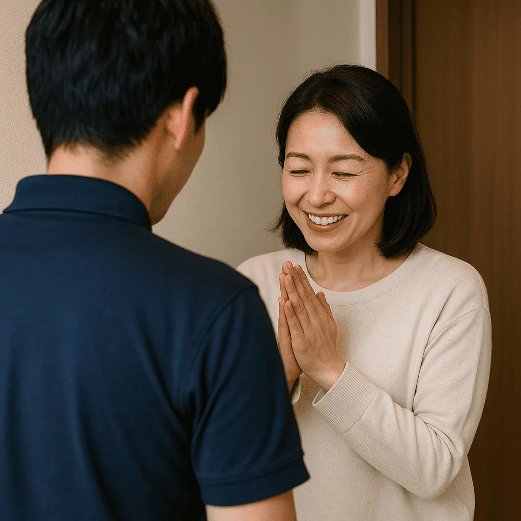 業者の人に感謝している人の画像