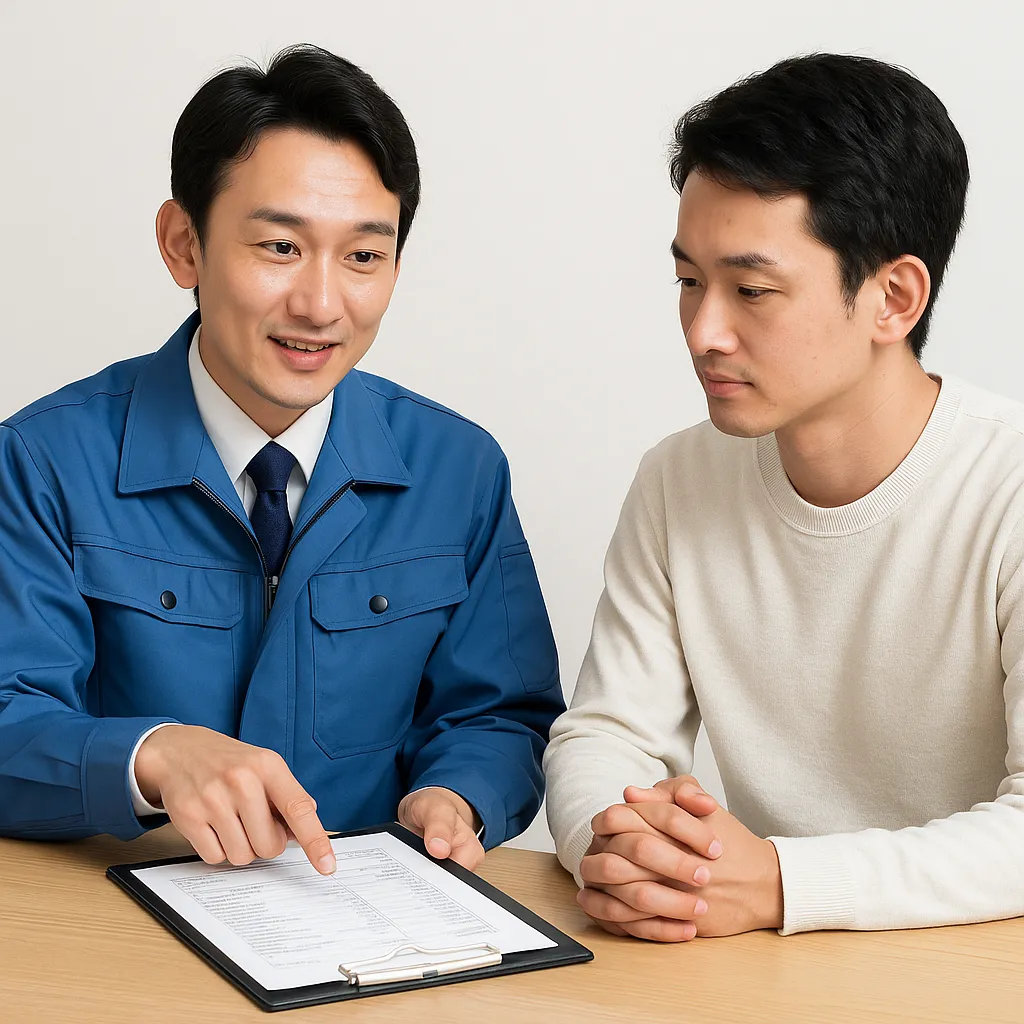 業者と見積もり相談してる人の画像