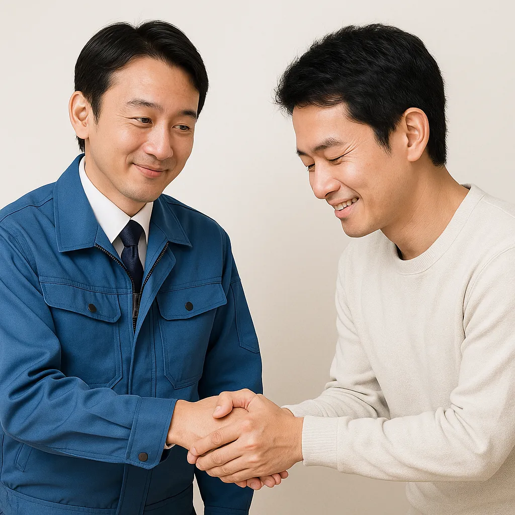 業者に感謝している人の画像