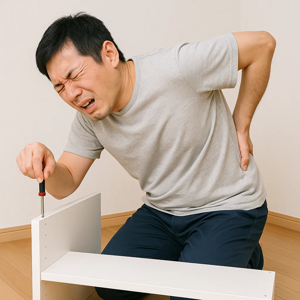 組み立て中に腰を痛めてしまった男性の画像