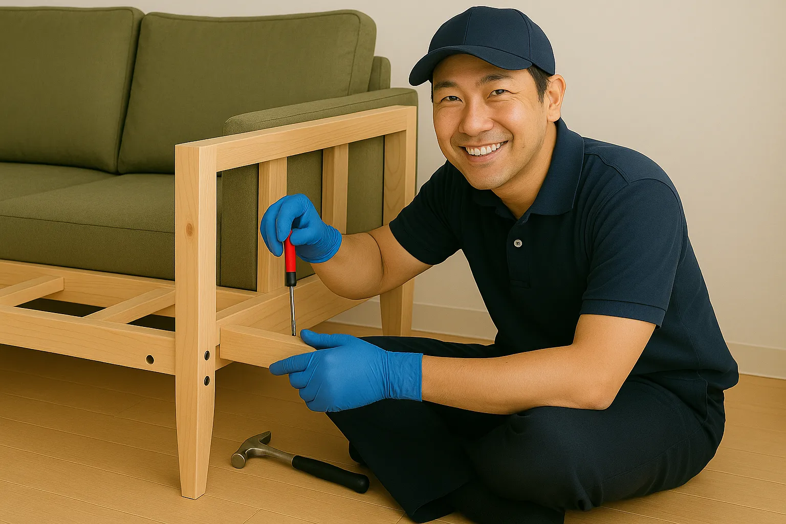 ソファーのフレームを解体してる画像